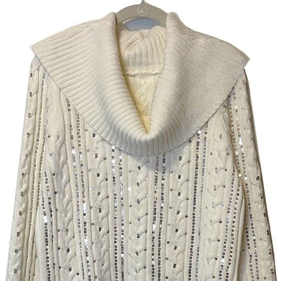 Cream Sequins Cowl-neck Holiday Sweater NWOT - Size M - Picture 2 of 6
